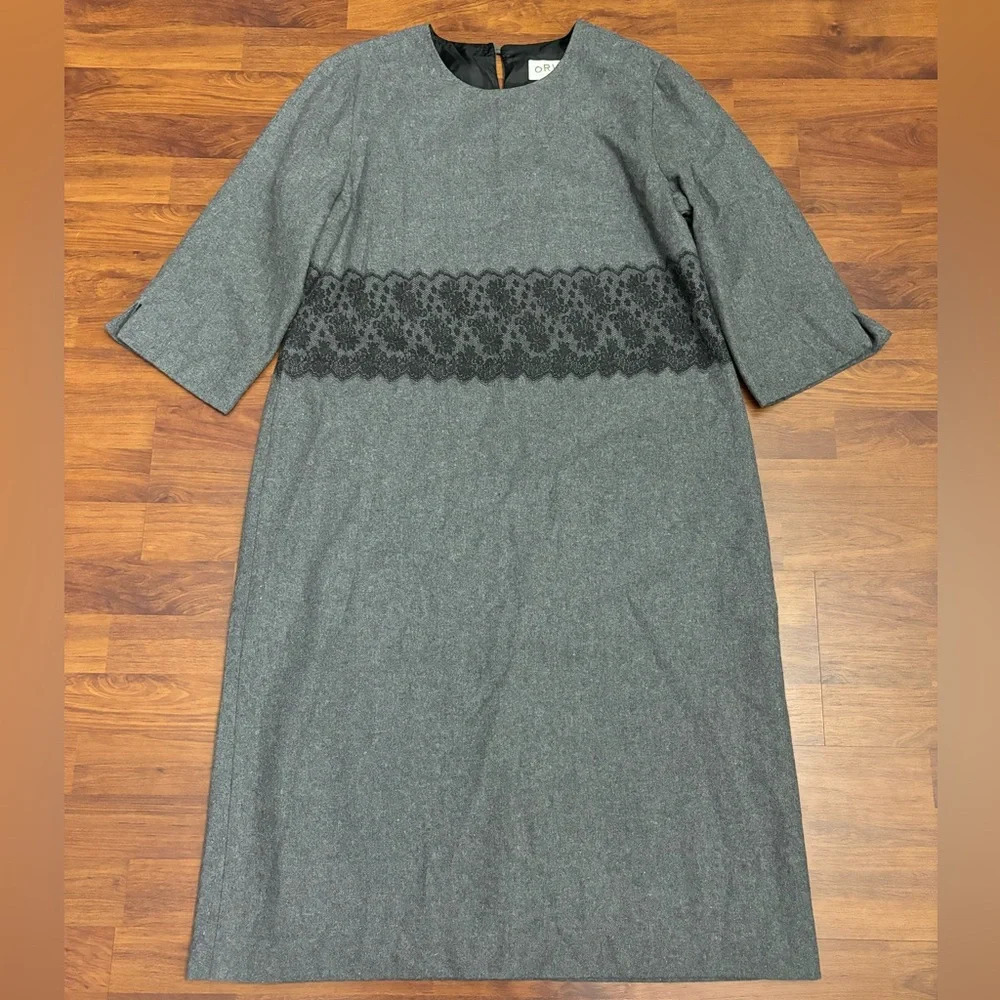 Vintage Orvis Wool Dress Tweed Gray Black Lined Modest Knee Length NWOT Size 16